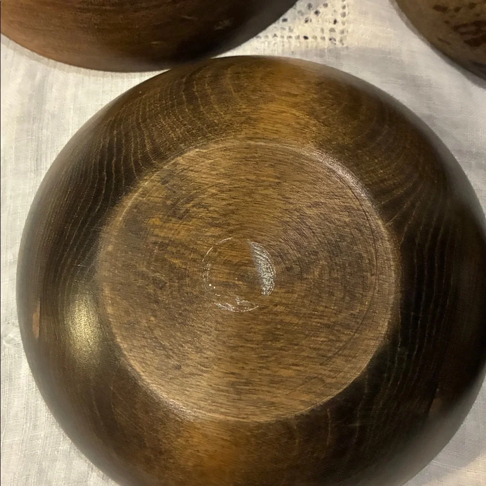 Brown Wooden Bowls Set/4 Brown Grain Bowls W/ Vintage Wear and Use From 70’s